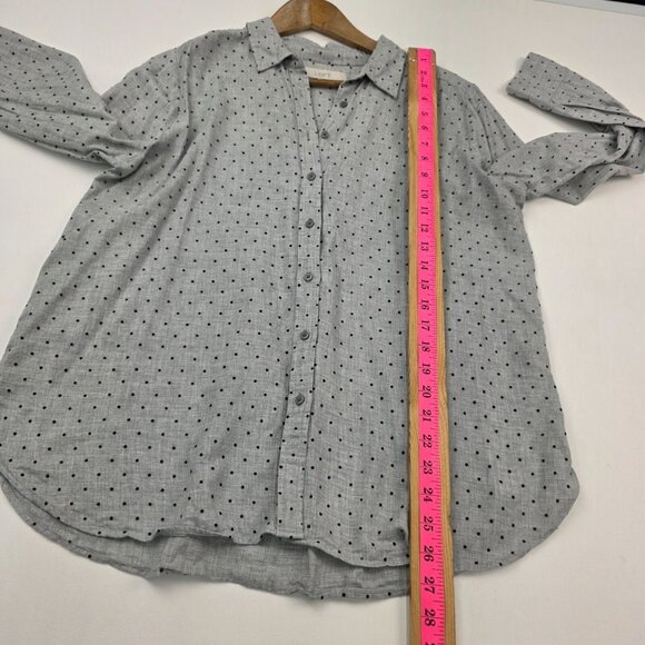 LOFT Womens L Gray Polka Dot Button Front Blouse Long Sleeve Collared Work Top - Picture 13 of 15